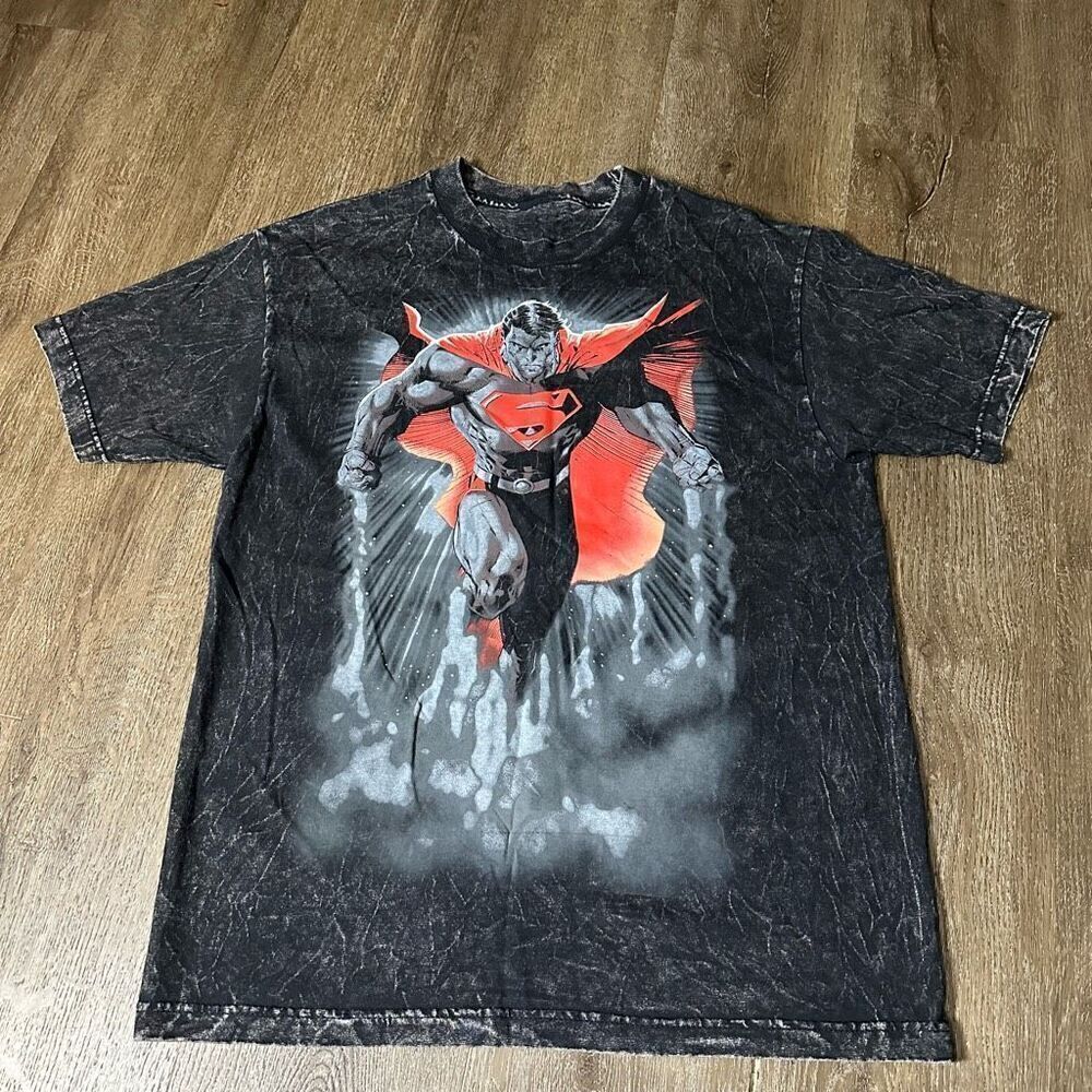 Vintage DC Superman Doomsday Reversible Gray Acid Wash T-Shirt Mens Size Medium